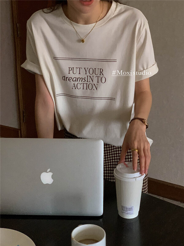 New in early autumn! [MOXI] Casual printed letter short-sleeved T-shirt 1962# XJ