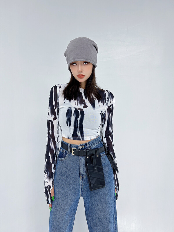 New in early autumn! [D.TWO D2] trendy fashion tie-dye retro long-sleeved T-shirt 2321308# ZXL