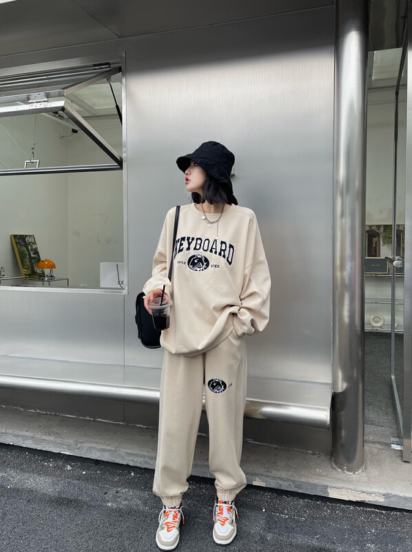 【KEYBOARD】Korean Letter Embroidered Sweater Casual Suit 9819# CQW