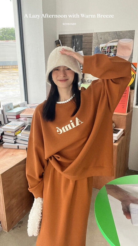 【KEYBOARD】Korean Alphabet Flocking Print Sweater Set 2236