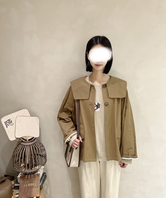 【I LOOK】A must-have navy collar loose trench coat for age reduction 32023# ZJY