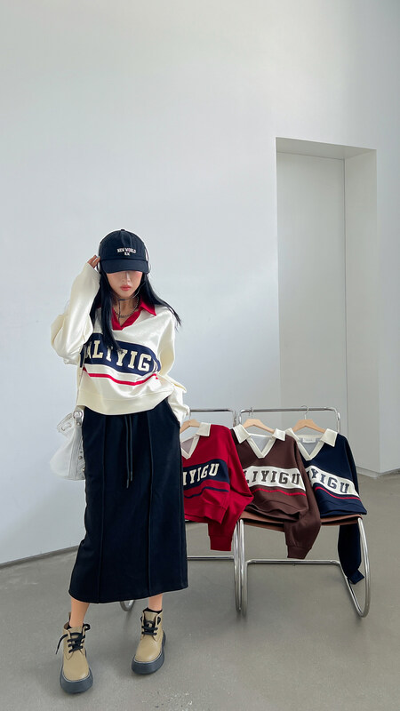 New in early autumn! [OUR] Versatile pullover sweater with contrasting color letters 11783# LSW