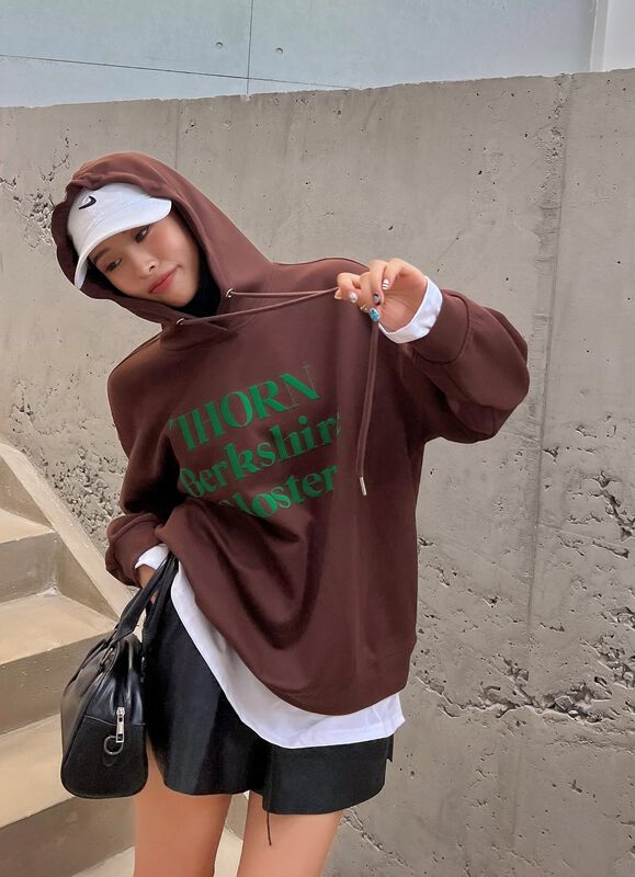 New in early autumn!  【OUR】Neutral Casual Loose Fake Two-Piece Hooded Letter Print Sweatshirt 11532# LSW