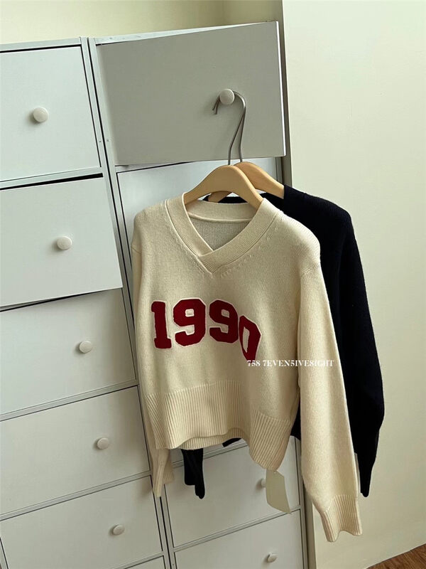 New in autumn!【7EVEN5IVE8IGHT】V-neck digital warm sweater 2081# HJY