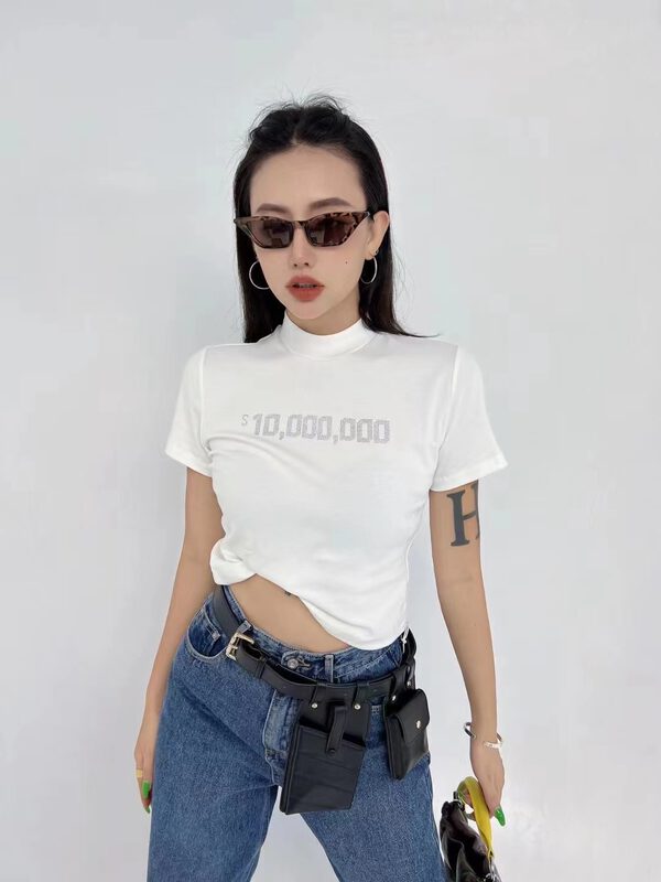 New in early autumn! [D.TWO D2] Design letter hot diamond short-sleeved T-shirt 2321059# ZXL