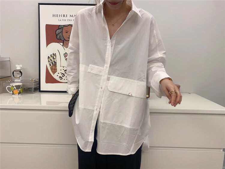New in autumn! [SELF] Loose solid color minimalist ins shirt 7006# LSL