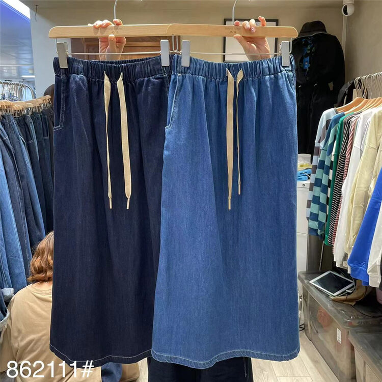 New in autumn! [fabric] drawstring comfortable all-match skirt 862111# L