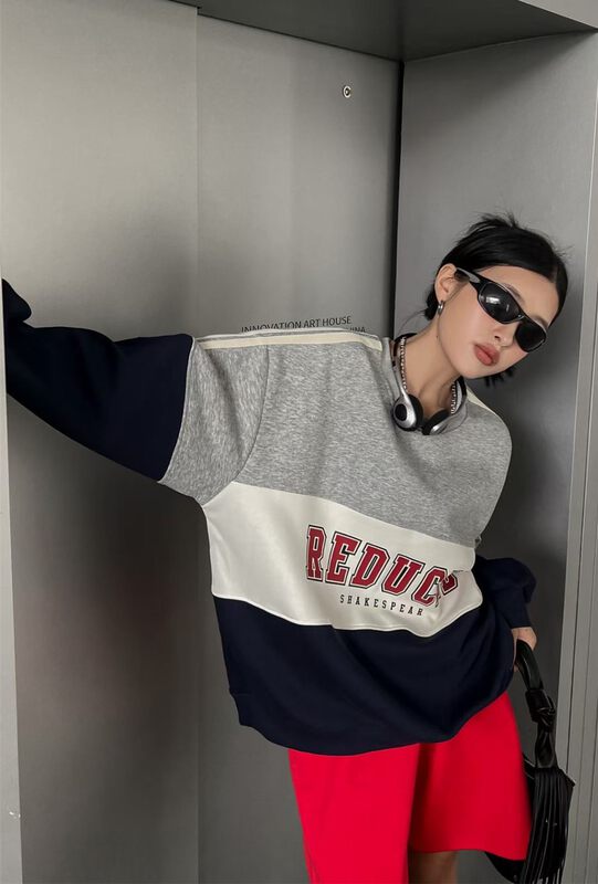 New in autumn! [OUR] Loose contrasting letter sweater 11892# LSW