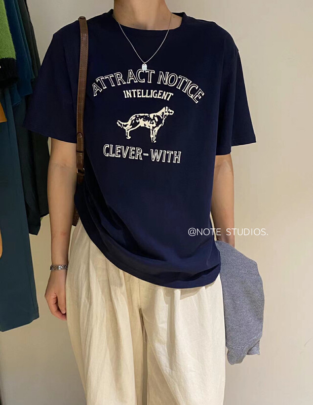New in autumn! [NOTE] Korean version all-match round neck letter printed short-sleeved T-shirt 22786# HBX
