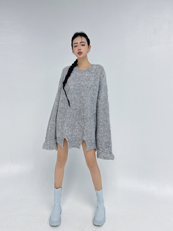 New in autumn!  【D.TWO D2】Casual Simple Solid Color Loose Round Neck Warm Sweater 2319297# ZXL
