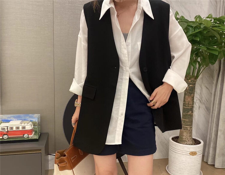 New in autumn! [SELF] Korean minimalist all-match side slit vest 7377# LSL