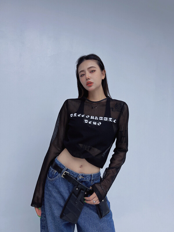 New in early autumn! [D.TWO D2] mesh breathable letter long-sleeved T-shirt 2321169# ZXL
