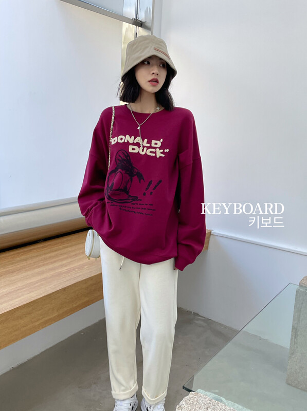 【KEYBOARD】Casual Letters Towel Embroidered Cartoon Print Sweatshirt 2218# CQW