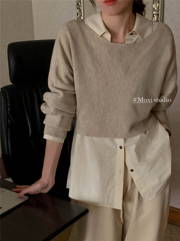 New in early autumn! [MOXI] Gentle temperament shawl can be worn on both sides of the knitted sweater 58698# XJ