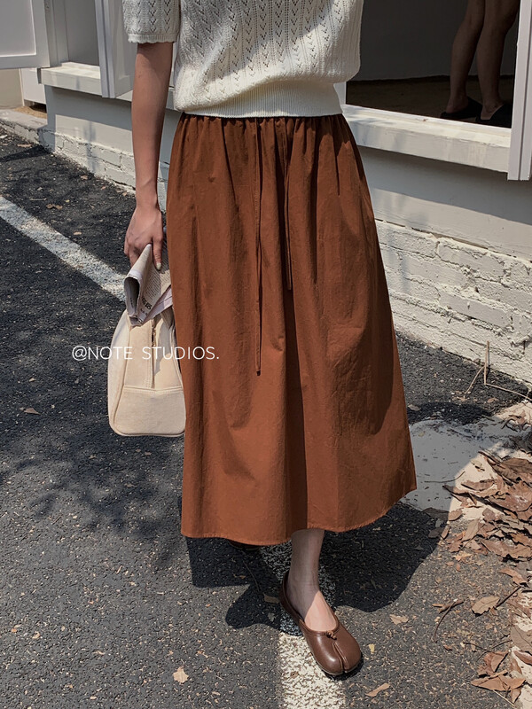New in early autumn! [NOTE] Simple solid color elastic waist loose skirt 22705# HBX