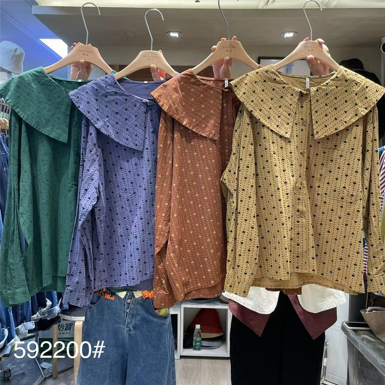 New in Autumn! [Fabric] Doll Collar Love Fashion Casual Shirt 592200# L