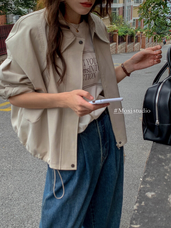 New in autumn! [MOXI] Korean version of the elastic cord short windbreaker jacket 58716# CQW