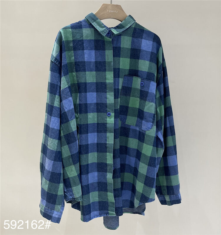 New in autumn! [fabric] plaid fashion Korean shirt 592162# L