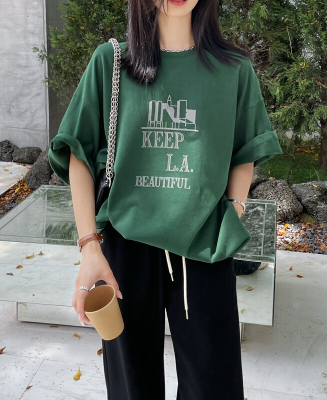 [KEYBOARD] Early autumn Korean version of the front and rear letters printed short-sleeved T-shirt short-sleeved T-shirt 9817