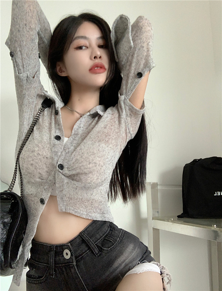 Real shooting real price 2022 new hot niche design grey slim fit shirt top