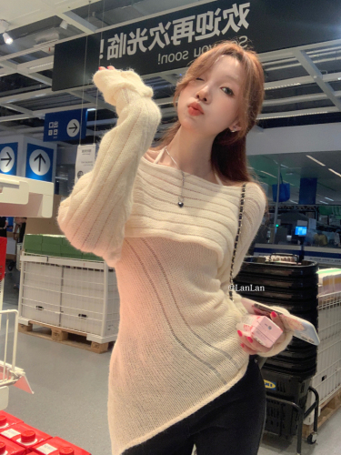 Real shooting real price Korean warm, soft and glutinous folded two-piece knitted sweater 2022 autumn design sweater