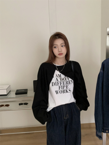 Real shooting real price Design sweater long-sleeved shawl + basic letter printing T-shirt