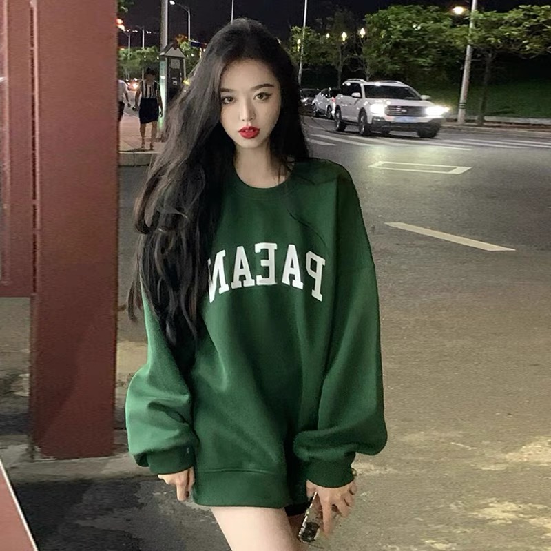 2022 autumn and winter new Korean version ins letter printing large size women's round neck loose all-match thin sweater women