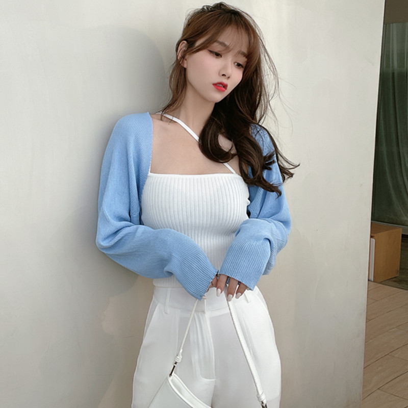 Korean version of pure temperament niche all-match thin solid color knitted sunscreen shirt shawl cardigan