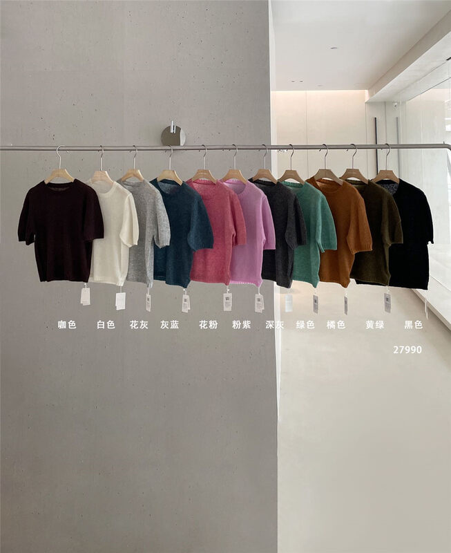 New in early autumn! [CLEAN SPACE] Simple and versatile solid color short-sleeved round neck sweater (including 50% wool) 27990# CQW