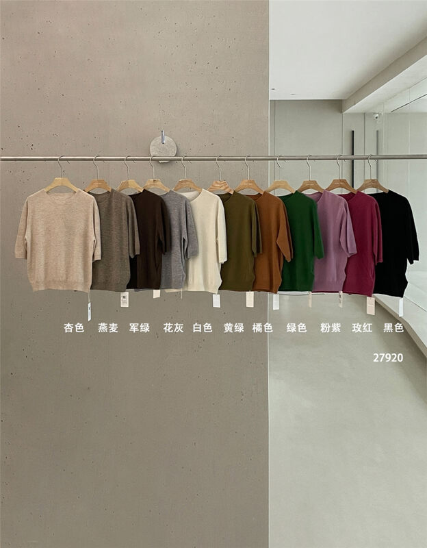 【CLEAN SPACE】Simple solid color casual mid-sleeve knitted sweater wool 100% 27920