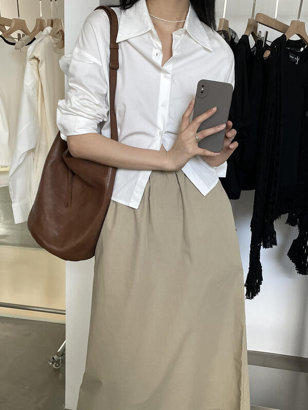 Early autumn new [CLEAN SPACE] simple solid color strappy short shirt 31677# CQW