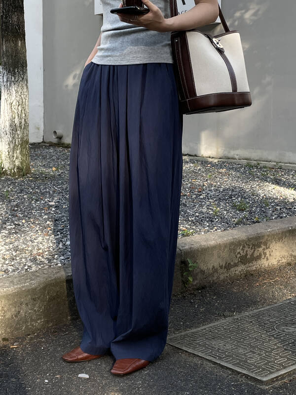 【CLEAN SPACE】Solid color loose elastic waist texture casual pants YS1-30661# CQW