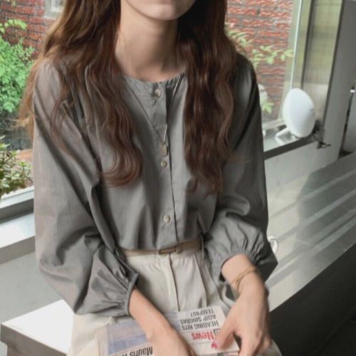Spring blouse  new retro Hong Kong flavor all-match long-sleeved Western-style anti-wrinkle French shirt women's design sense