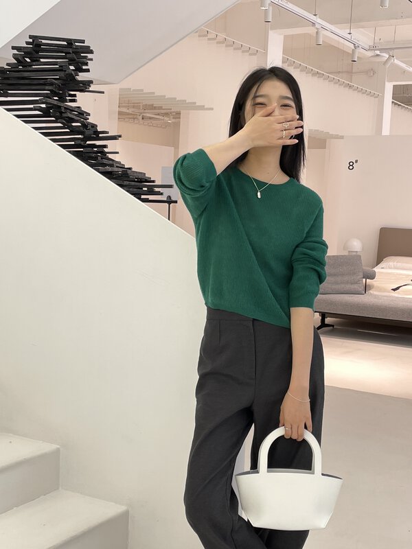 New in early autumn!【CLEAN SPACE】Solid color versatile short round neck sweater 32127# CQW