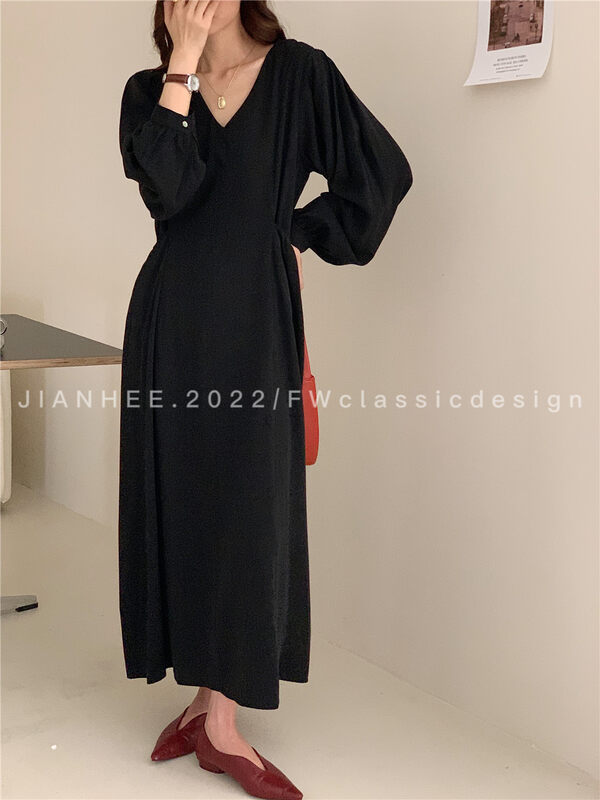 New in early autumn!【JIAN HEE】V-neck solid color loose dress YS1-2360# OZQ