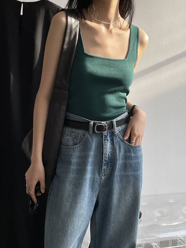 【CLEAN SPACE】Solid Color Slim Short Square Neck Vest/Sling 33162# CQW