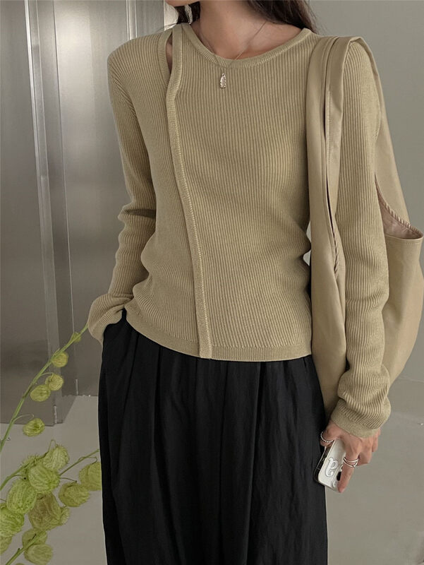 New in autumn!【CLEAN SPACE】Simple solid color hollow design round neck sweater 31890# CQW