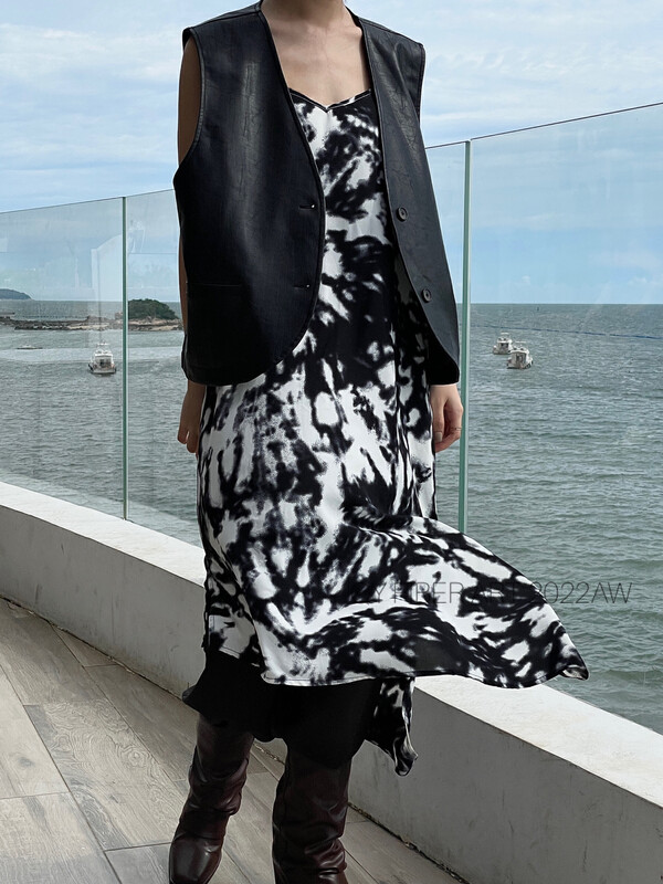 New in autumn!【QY FIBER ART】Simple temperament tie-dye suspender dress 63236# GY
