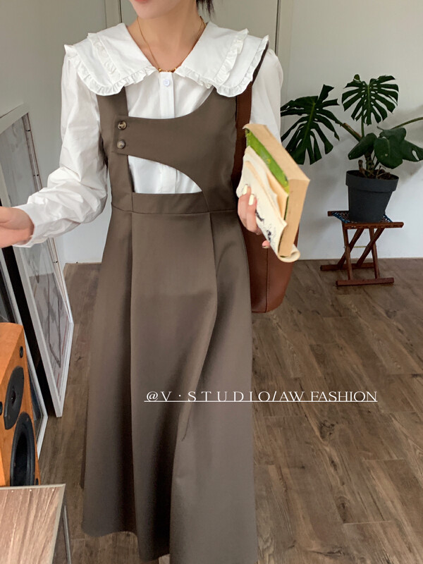 Autumn is new!【V.STUDIO】Fashion solid color mid-length dress (without shirt) 5292# ZJY