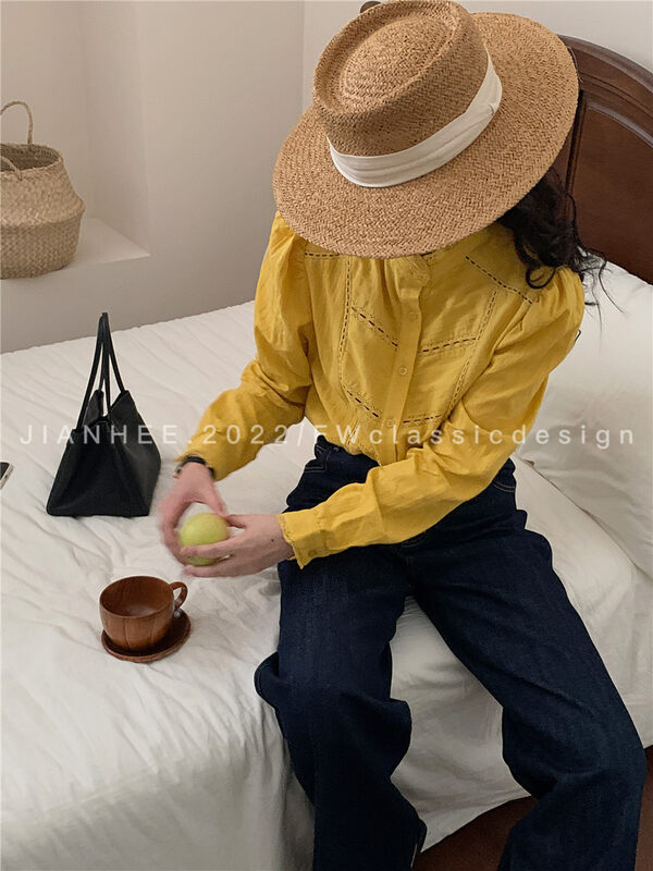 New in autumn!【JIAN HEE】Casual round neck button-down shirt 2357# OZQ