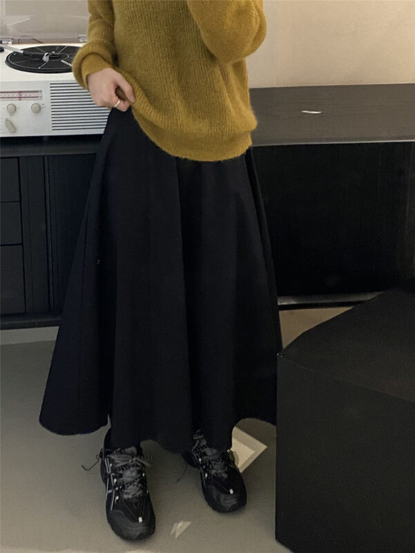 New in autumn!【CLEAN SPACE】Simple solid color casual elastic waist skirt 33227# CQW
