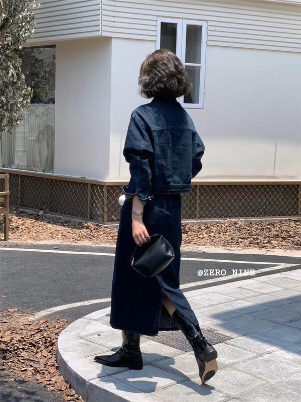 New in early autumn! [ZERO-NINE 09] Korean version of loose denim jacket + temperament skirt suit (suite only) 2108# ZJY