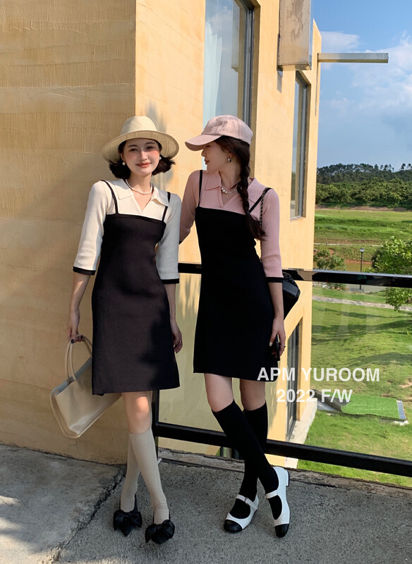New in early autumn!【APM YUROOM】Temperament fake two-piece knitted slim dress 6009# LSL