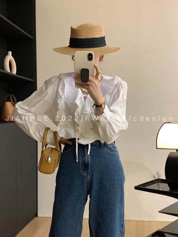New in autumn!【JIAN HEE】Loose collar loose solid color shirt 2385# OZQ