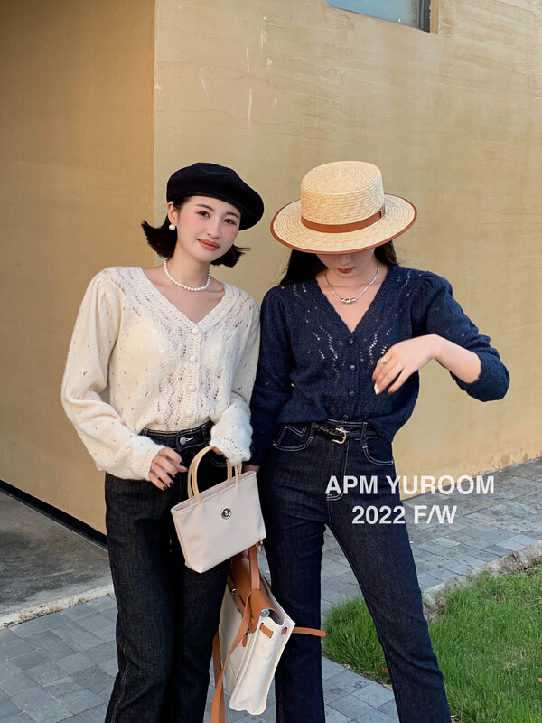 New in early autumn! [APM YUROOM] Solid color textured short knitted cardigan (including 20% ​​wool) 6008# LSL