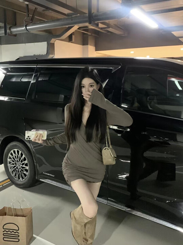 【HELLO MISS】Hot Girl Slim Fit V-Neck Crossover Dress 62126# PCZ