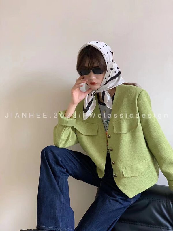 New in early autumn!【JIAN HEE】Simple breasted solid color blended short coat 2361# OZQ