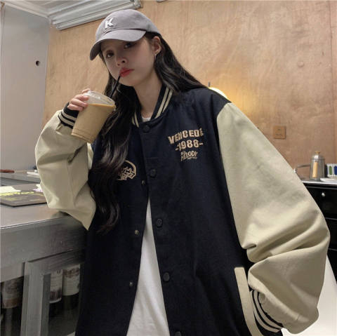American retro quilted couple baseball uniform short small jacket autumn and winter thickened quilted top