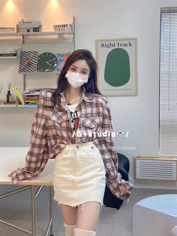Autumn is new! [G+] Single-breasted plaid fashion all-match shirt (only shirts) YS1-1103# WTT