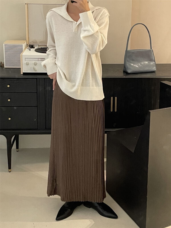 New in autumn!【CLEAN SPACE】Solid color pleated loose skirt 32785# CQW